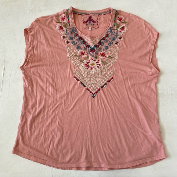 Johnny Was Tops - Johnny Was Dusty Pink Blouse Embroidered Size S